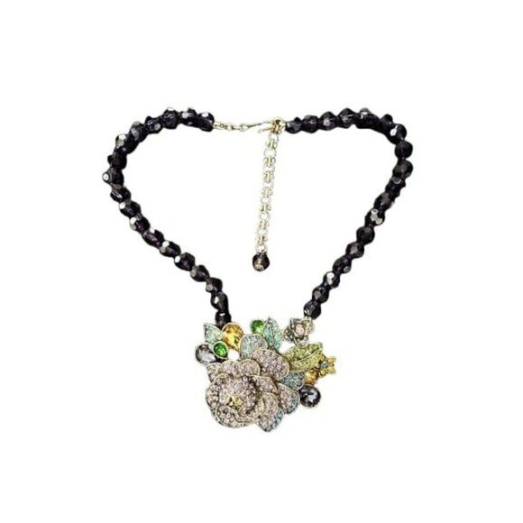 Stunning Multicolor Stones Rose Necklace - Picture 1 of 10